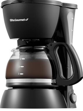 Elite Gourmet 4-Cup Compact Black Drip Coffee Maker with Glass Carafe
